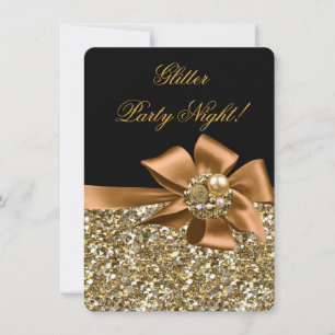 Convites Noite de Festa Glitter Dourado Preto Bronze Arco J
