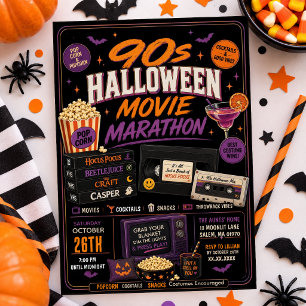 Convites Noite de Filme de Halloween dos Anos 90 Retro VHS