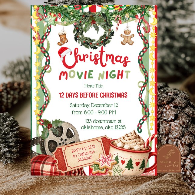 Convites Noite de Filme de Natal Quirky Whimsy (Criador carregado)