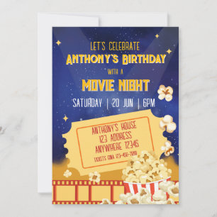 Convites Noite de Filme e Pipoca de Aniversário
