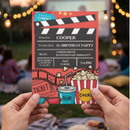 Convites Noite de Filme Vermelho Festa de Aniversário para