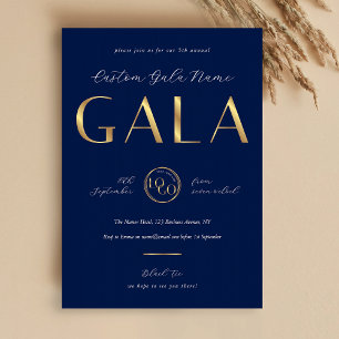Convites Noite de Gala Azul Marinho e Dourado de Logotipo d