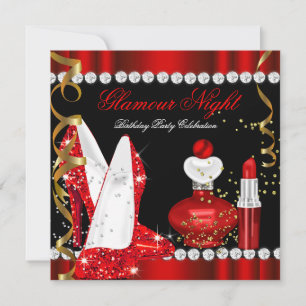 Convites Noite de Glamour Brilho Vermelho Dourado Preto Fes