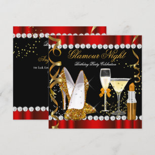 Convites Noite de Glitter Glamour Vermelho Dourado Preto Fe