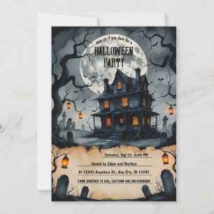 Convites Noite de Halloween Assombrada, Lua cheia, Assustad