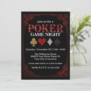 Convites Noite de Jogo de Cartas em Festa de Poker Preta