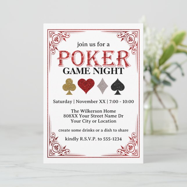 Convites Noite de Jogo de Cartas Festa de Pôquer (Em pé/Frente)