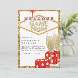 Convites Noite de Jogo Vegas Red Glitter e Champanhe