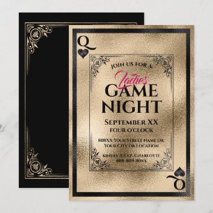 Convites Noite de Jogos das Damas Rainha de Copas Dourada