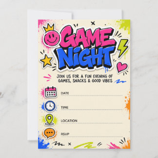 Convites Noite de Jogos de Grafite Colorido e Ousado Festa