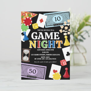 Convites Noite de Jogos de Tabuleiro Lanches Festa