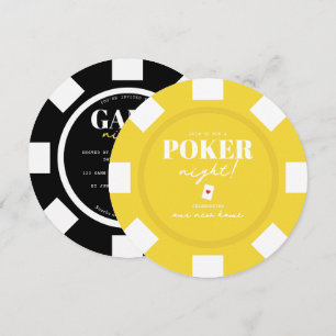 Convites Noite de Jogos Fichas de Poker Amarelas e Pretas F