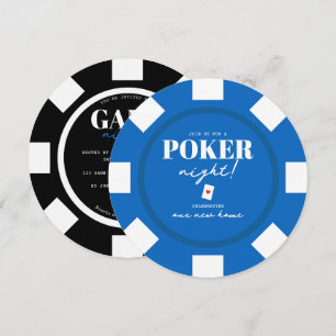 Convites Noite de Jogos Fichas de Poker Preto Azul Festa