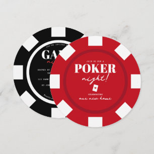 Convites Noite de Jogos Fichas de Poker Vermelhas e Pretas