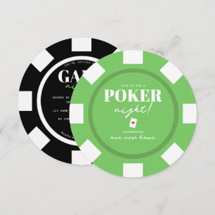 Convites Noite de Jogos Verde Fichas de Poker Pretas Festa