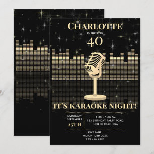 Convites Noite de Karaokê Preto Dourado Cantando Festa de A