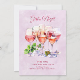 Convites Noite de Meninas Rosadas Vinho 