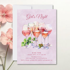 Convites Noite de Meninas Rosadas Vinho 