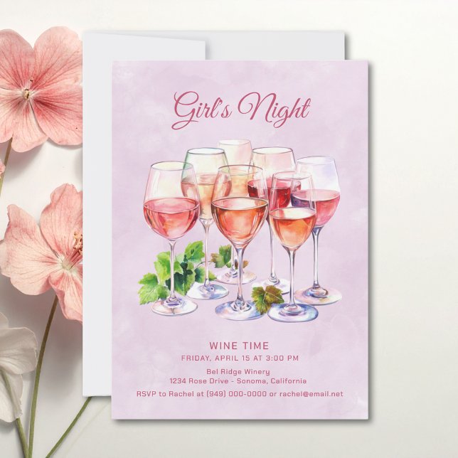 Convites Noite de Meninas Rosadas Vinho  (Criador carregado)