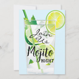 Convites Noite de Mojito Folha de Hortelã Lima Luz Azul