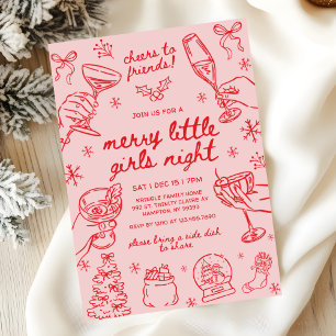 Convites Noite de Natal das Meninas Desenhada à Mão Caprich