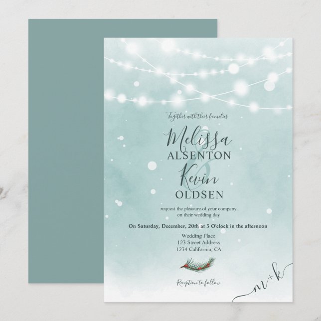 Convites Noite de Natal Luz Azul Corda Azul (Frente/Verso)