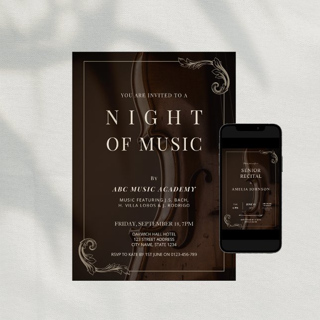 Convites Noite de Performance Musical Elegante e Sofisticad (Elegant Classy Night of Music Performance Invitation)