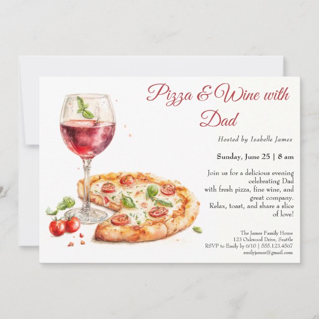 Convites Noite de Pizza e Vinho – Jantar de Dia dos Pais (Frente)