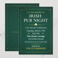 Noite de Pub Irlandês Dourado e Verde Vintage St P