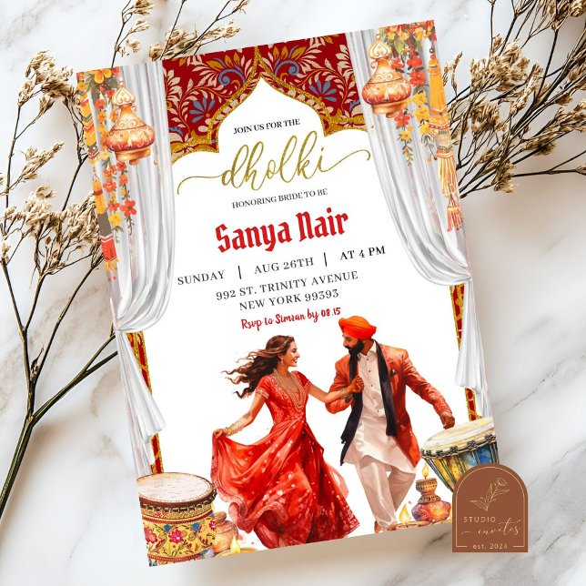Convites Noite de Sangeet de Dholki de Casamento na Índia (Criador carregado)