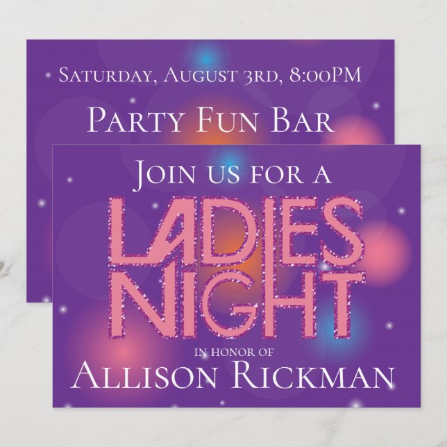 Convites Noite de senhoras design glamourosa (Frente/Verso)