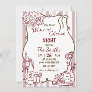 Convites Noite de Vinho e Queijo à Mão Doodle