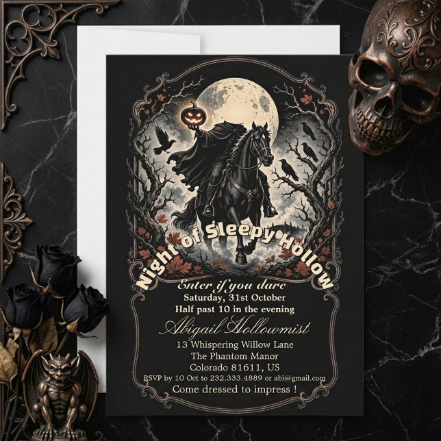 Convites Noite do Cavaleiro Sem Cabeça de Sleepy Hollow Lua (Night of Sleepy Hollow Headless Horseman Full Moon Invitation)