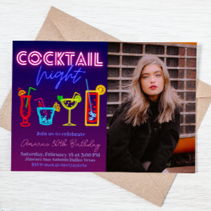 Convites Noite do Coctail - Neon com Imagem