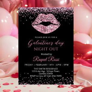 Convites Noite do Dia de Galentine Boca de Brilho Rosa