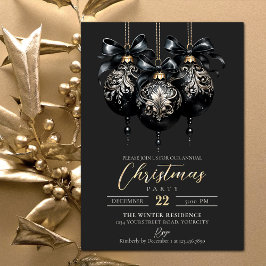 Convites Noite elegante de preto e ouro, luxo de Natal