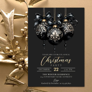 Convites Noite elegante de preto e ouro, luxo de Natal