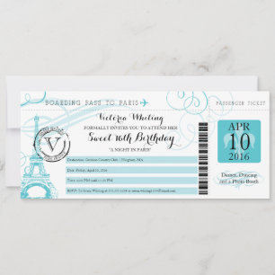 Convites Noite em Paris  Aniversário do Aqua Sweet 16