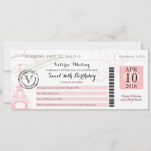 Convites Noite em Paris | Doce 16 Aniversário (Frente)