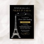 Convites Noite em Paris Torre Eiffel Dourado Doce 16 Aniver<br><div class="desc">La La La! Esta "Noite em Paris", inspirada em francês, apresenta um Convite de aniversário Sweet 16 com uma brilhante torre Eiffel de prata cintilante e um esquema de cor chic de ouro antigo, preto e branco. O texto elegante e na moda pode ser completamente personalizado com o nome da...</div>