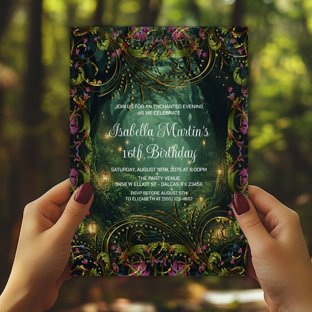 Convites Noite Encantada Qualquer Aniversário Ocasião (Enchanted forest invitation for any occasion. Simply add your event details.)