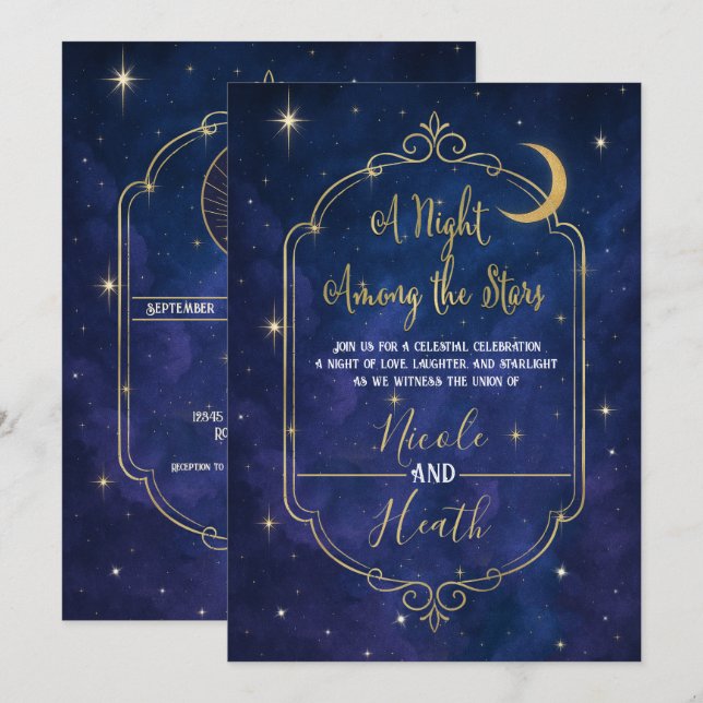 Convites Noite Entre as Estrelas Céu Celestial Casamento  (Frente/Verso)