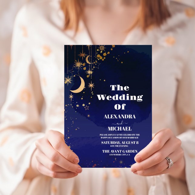 Convites Noite Estrelada Casamento Azul Naval Brilho Prata (Criador carregado)
