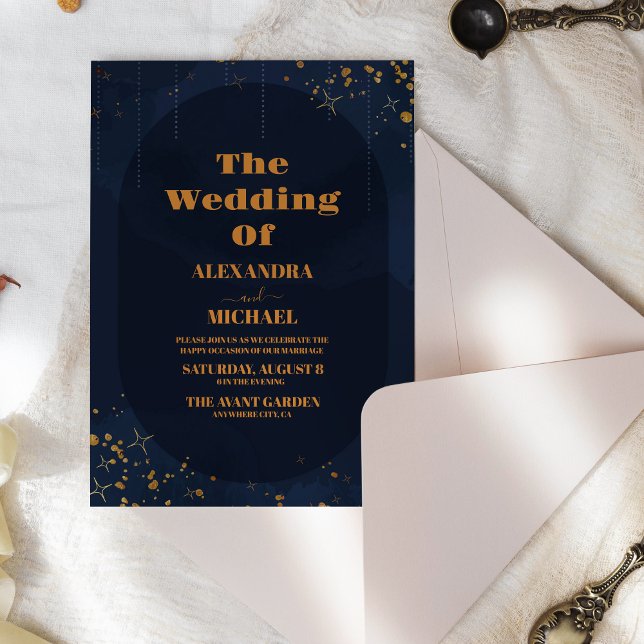 Convites Noite Estrelada Casamento Azul Navy Prata Brilho (Criador carregado)