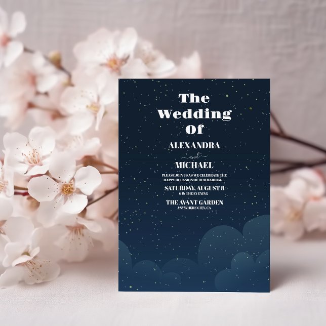 Convites Noite Estrelada Casamento Azul Navy Prata Brilho (Criador carregado)