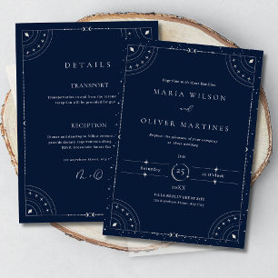 Convites Noite Estrelada Casamento Celestial Azul Marinho E