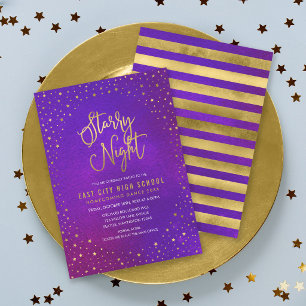 Convites Noite Estrelada Dança Escolar Roxa Falso Dourado
