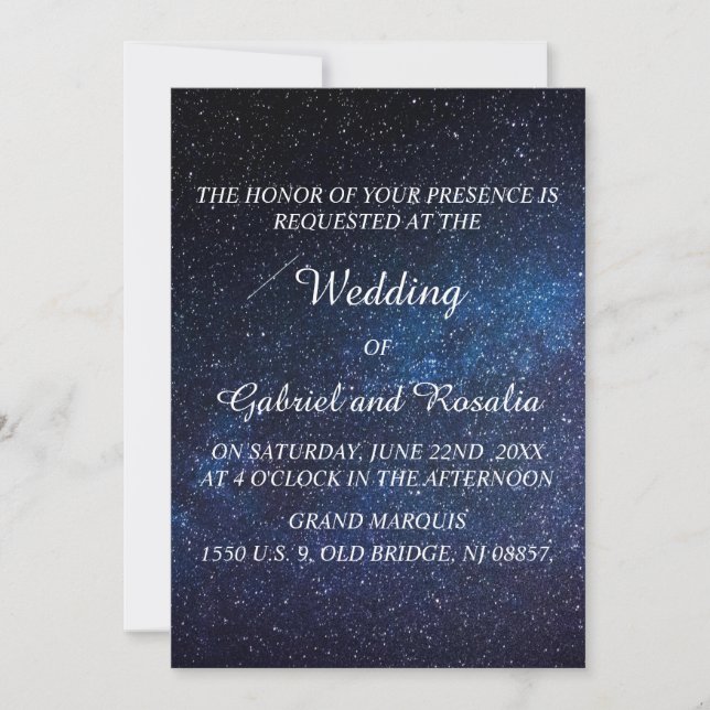 Convites Noite Estrelada do Céu Azul Marinho Casamento Via  (Frente)