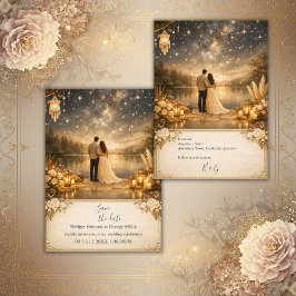 Convites Noite Estrelada Encantada Casamento Azul e Dourado