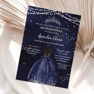 Convites Noite Estrelada Quinze Anos Azul Marinho Princesa